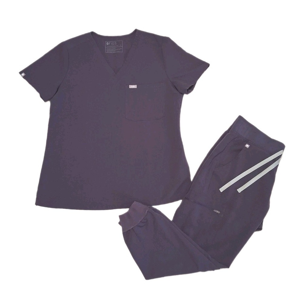 FIGS Womens Scrubs Set Top & Jogger Pants Violet M/ MP Technical Collection